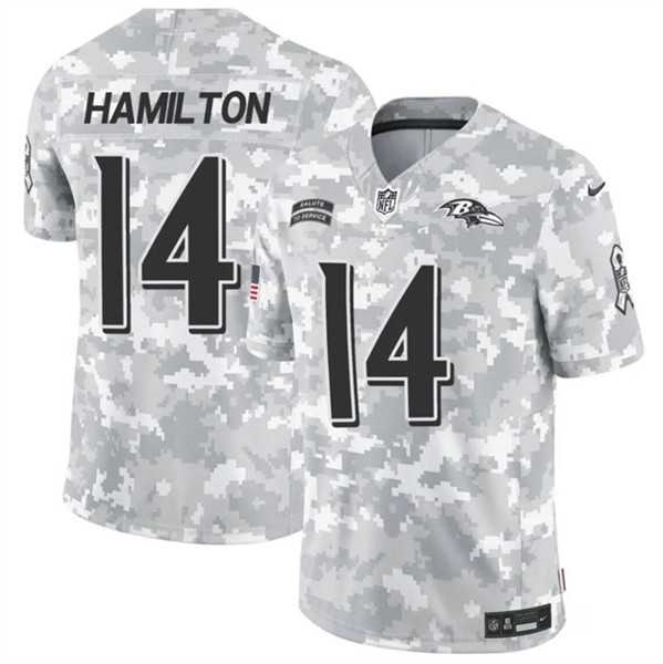 Mens Baltimore Ravens #14 Kyle Hamilton 2024 F.U.S.E. Arctic Camo Salute to Service Limited Stitched Jersey Dzhi